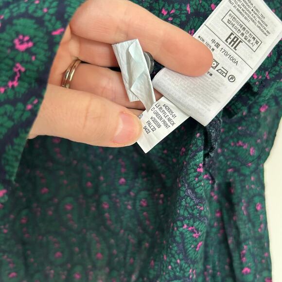 Gap Green Paisley Print Long Sleeve Mock Neck Top Blouse Women's Large Whimsical - Picture 7 of 10